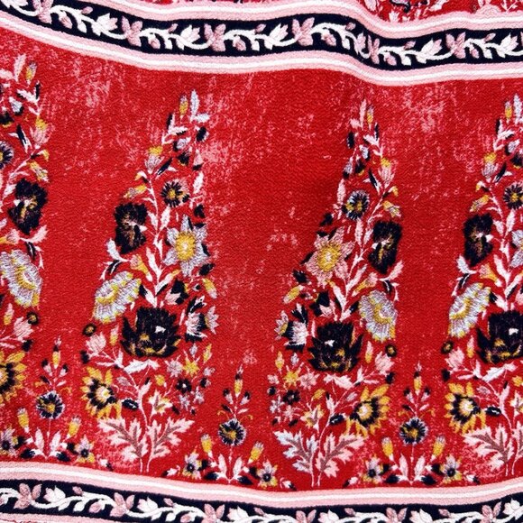 Knox Rose Womens XL Red Floral Blouse Shirt Short Sleeve Flowercore Boho - Picture 8 of 8